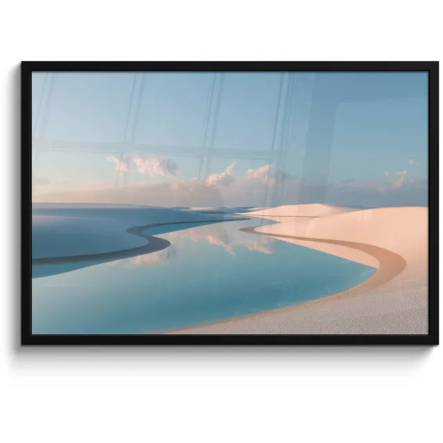 FrameYourWall Poster in lijst - Fotolijst 90x60 cm - Posters - Duinen - Waterplas - Oneindige rust - Posterlijst zwart - Decoratie - Wanddecoratie woonkamer - Muurdecoratie slaapkamer