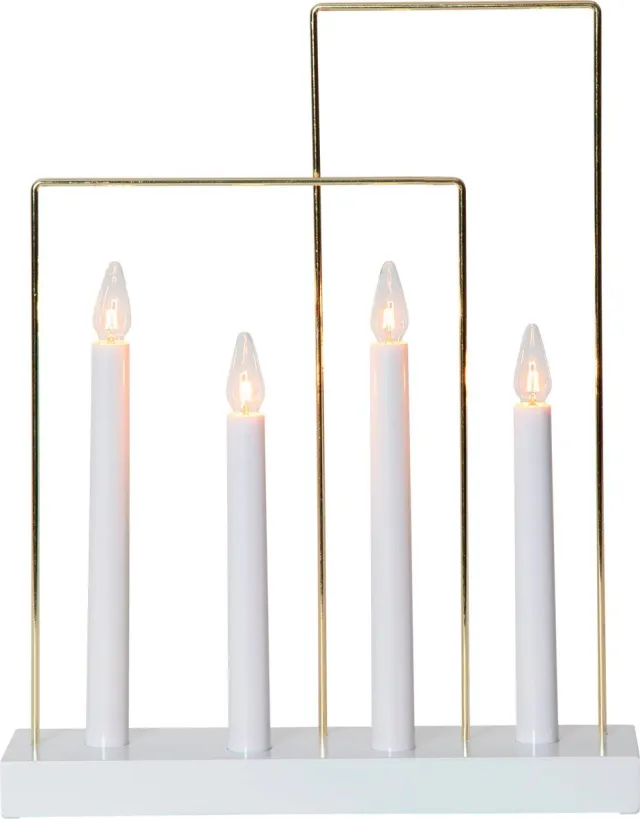 Star Trading Kandelaar Glossy vanStar Trading, kandelaar met 4 gloeilampen E10 warm wit, kerstversiering van hout, kunststof en metaal in wit en goud, kabelschakelaar, hoogte: 36 cm White