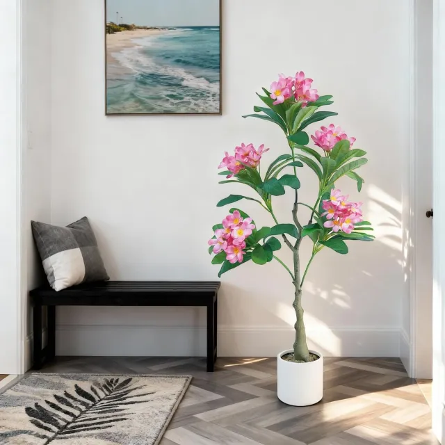 Triumpunpre Set van 2 Kunstmatige Topiary Bomen met Grondpen – Bolvormige Hulstboom met Rode Bessen – Kunstplant voor Buiten 60 cm – PE – Onderhoudsvrij – Tuin, Terras & Entree witte pot