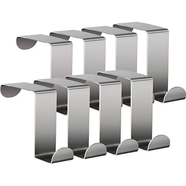 TOJ Keukendeurhaken Set van 8 Stuks - Keukenkast haken Deurkapstok - 5KG Belastbaar - RVS - Zilver - LET OP: Zilver - XL