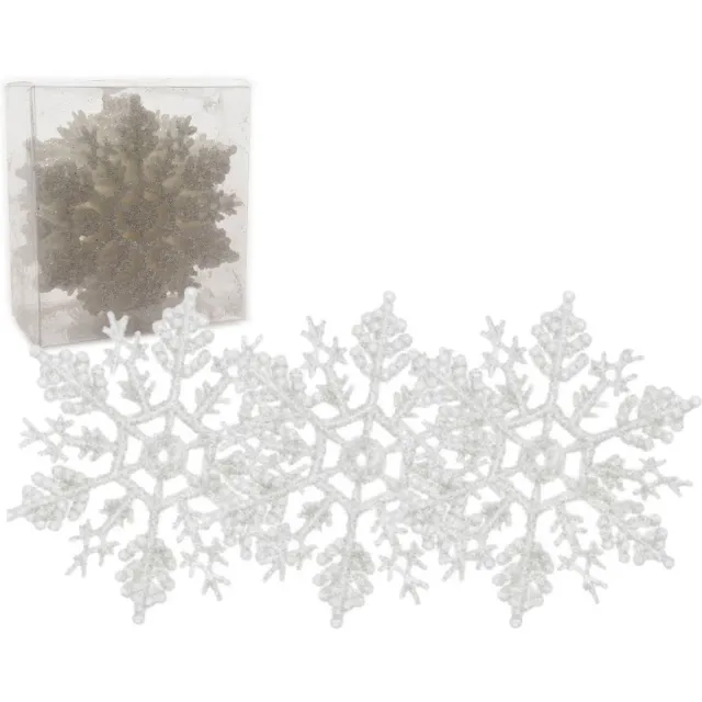 Decoris Kersthangers - 24x stuks - sneeuwvlokken - 12ST - wit - 10 cm
