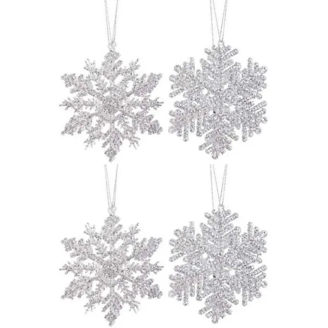 Decoris Kersthangers - 4x - zilver - sneeuwvlok/ster - 12 cm - Sneeuw thema kerstboomhangers