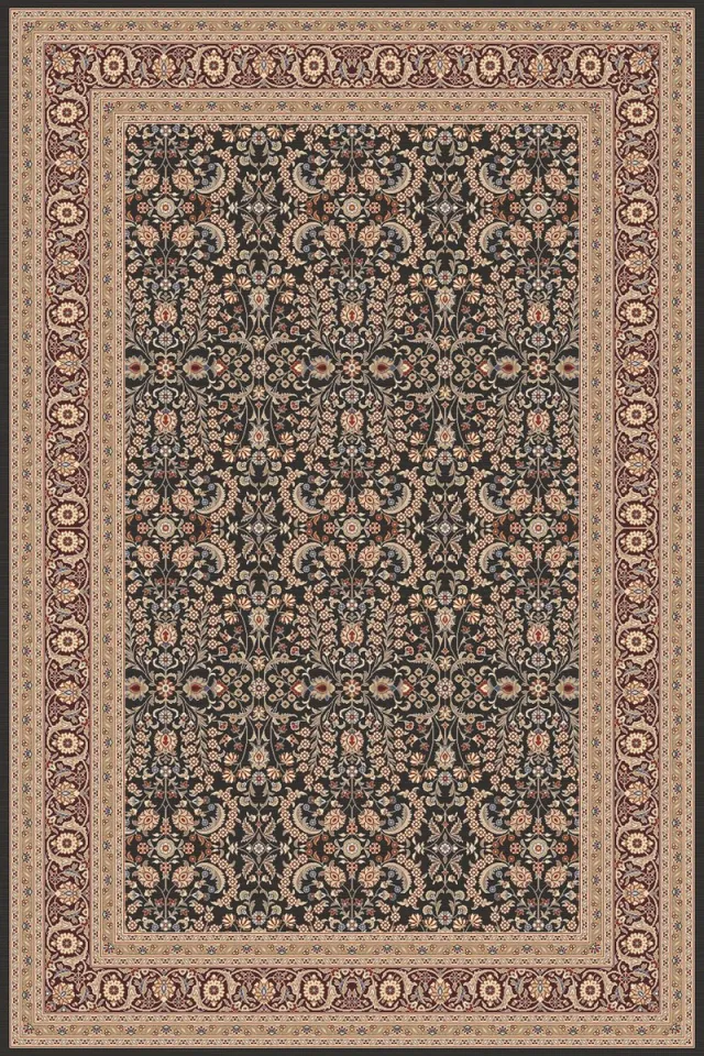 Merkador Tebriz 10002 - Gebloemd - Bedrukt tapijt op chennille stof - Vloerkleed - Antislip - Wasbaar - 160x230 cm. Zwart