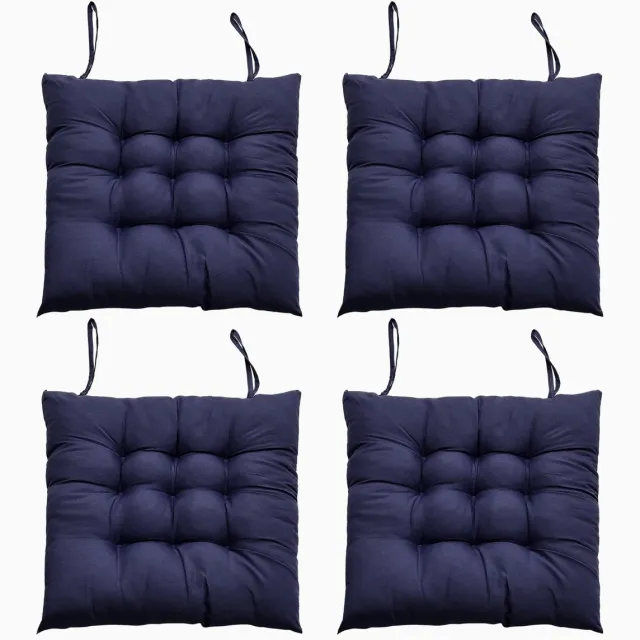 Ibenzoa Comfortabele Set van 4 Stoelkussens met Antislipbanden voor Binnen en Buiten blauw