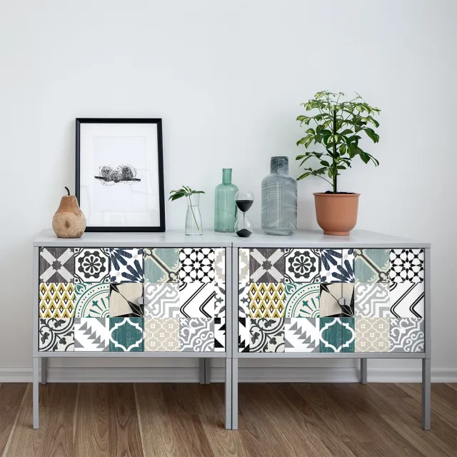 Ambiance Sticker Decoratieve meubelstickers - 24 authentieke Pelina cementtegel meubelstickers - 24 stickers 10x10cm Multi color