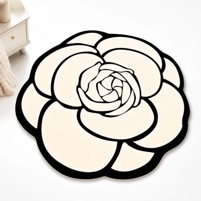 VHV Vloerkleed met Rozenmotief - Zacht Flanel - Decoratief Kleed voor Hal, Slaapkamer en Woonkamer Zwart