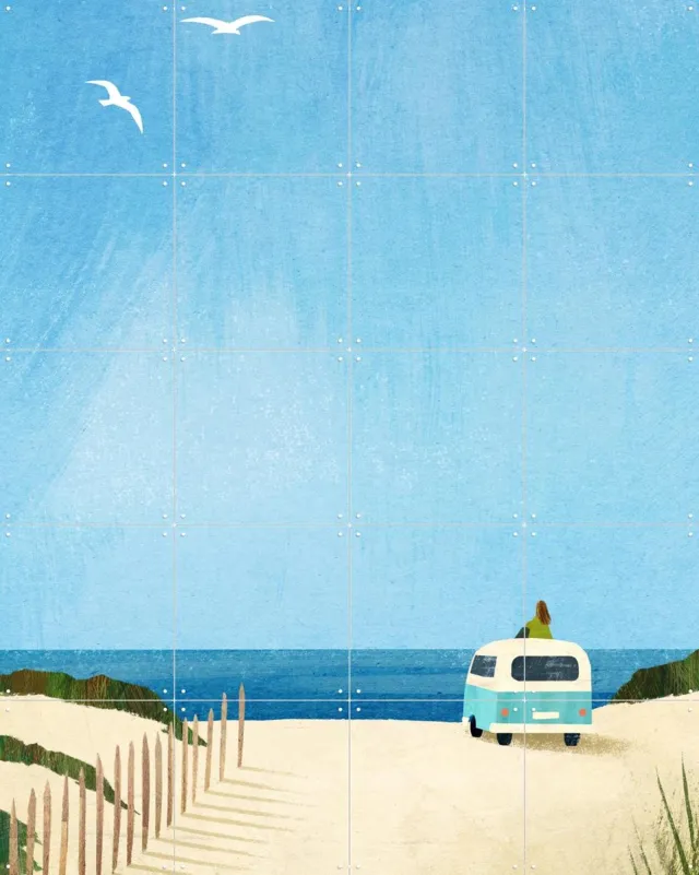 IXXI Van Life II, Henry Rivers - 80 x 100 cm - Grote wanddecoratie en posters - Speels, Minimalisme, Vintage, Illustraties, Grafisch Ontwerp Blauw