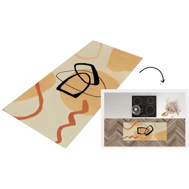 KitchenYeah Keukenloper - Loper keuken - Vormen - Abstract - Bruin - Keukenloper vinyl Multicolor