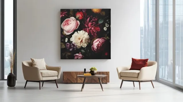 Trendex Global Vierkant Canvas Schilderij - Bloemen - Wanddecoratie - 40x40x2 cm Kleurrijk
