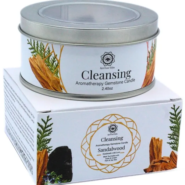 Green Tree Edelsteen - Geurkaars - Gemstone Candle - Cleansing - Zwarte toermalijn - Sandalwood - 70g