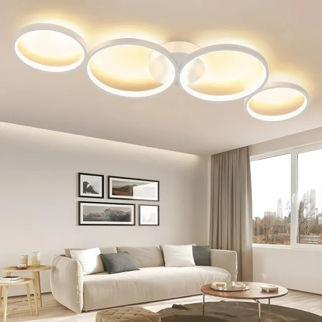 Glitzerlife Plafondlamp - 4 Ringen Ringlook - Warmwit LED Plafondverlichting - Niet Dimbaar - Aluminium En Siliconen - Ø89cm - Wit