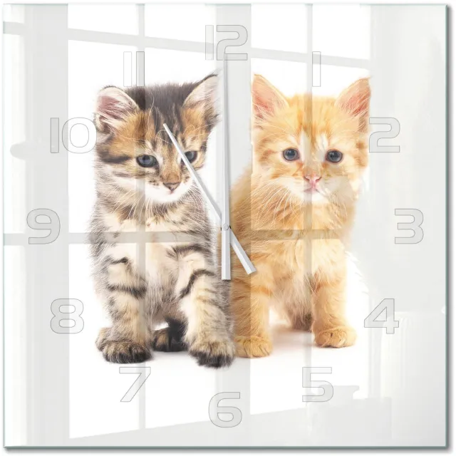 TULUP Wandklok - Bruinrode kat Wandklok Glas Met Motief - 60x60 cm - Oranje Decoratieve Glazen Klok - Witte handen - Vierkante Klok - Gekleurde Glazen Klok - Glazen Klok Met Print