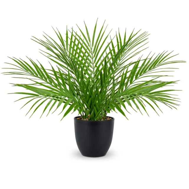 Famanu Kunstplanten binnen, 38 cm neppalmplanten in zwarte potten, decoratieve faux areca palmplanten voor kamerplant decoratie