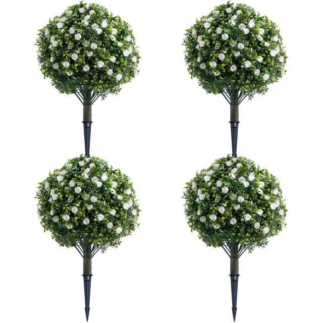 HOERFURIY Kunstbloemen met grondpen 60 cm - Set van 4 witte bloemen voor buiten, border en perk