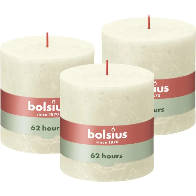 Bolsius Rustieke Kaars - 3 Stuks - Ivoor - 10 x 10cm - 62 Branduren