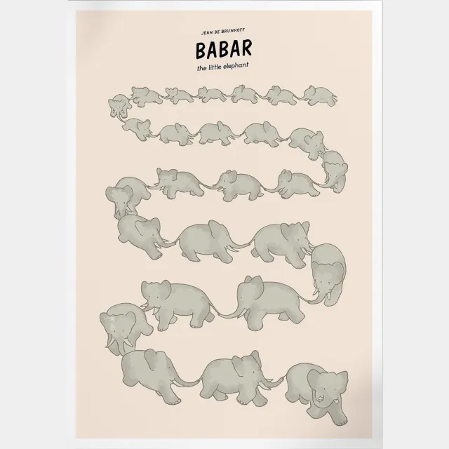 Pepperwall Babar's March Of The Elephants (Babar de Olifant) | Poster | A3: 30 x 40 cm Multikleur