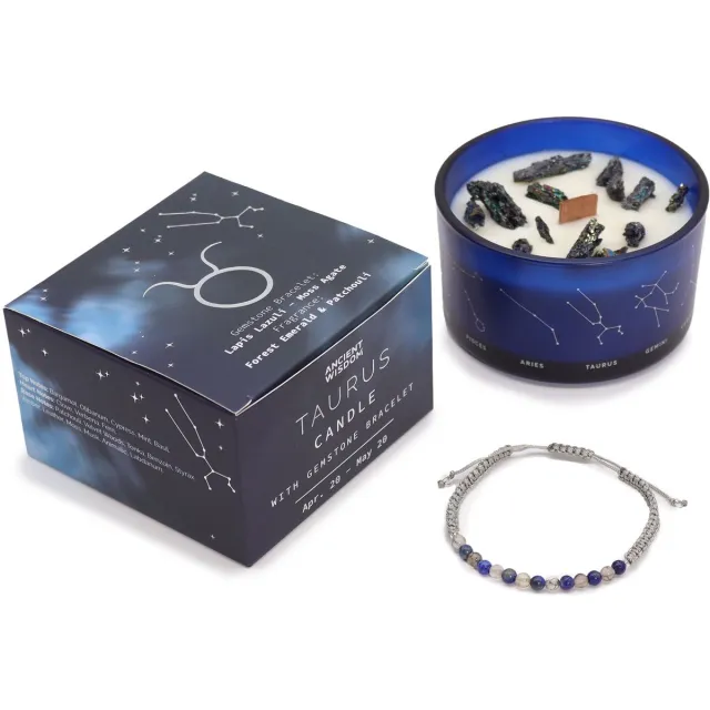 Ancient Wisdom Zodiac kristallen kaars met edelsteen armband - stier - sterrenbeeld kaars - taurus