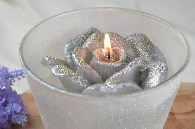 MilaNNE Moederdag Special 2026: Candles by Milanne - XXL Rooskaars in fraai glas - Spiegel zilver 14cm - BEKIJK VIDEO