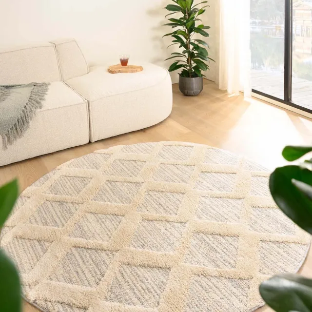 Tapeso Scandinavisch vloerkleed rond - Fjord Dvale grijs/crème 200