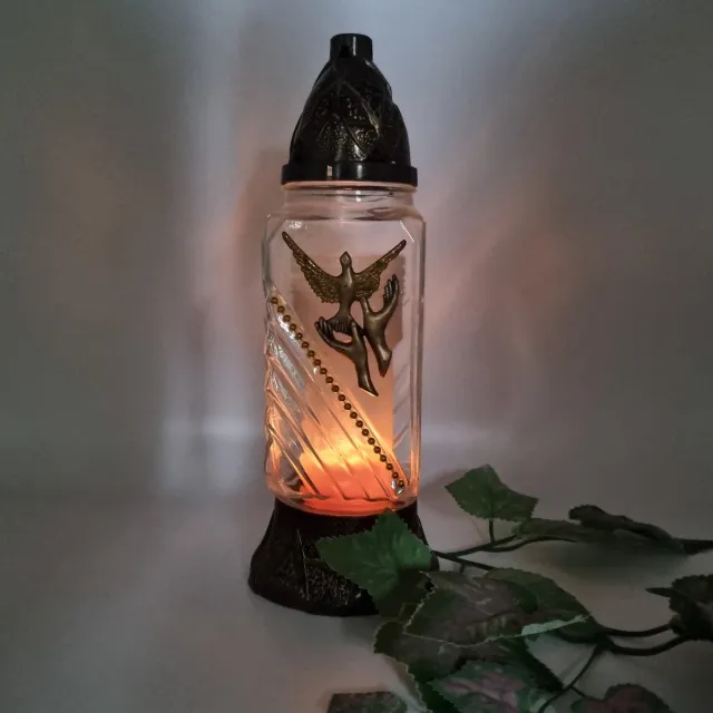Lubema Herdenkingslicht - R-518g - Vogel uit handen - Goud - Grafkaars - Graflicht - Graflantaarn - Windlicht