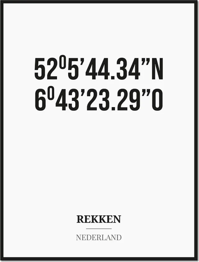 Studio216 Poster/kaart REKKEN met coördinaten zwart, wit