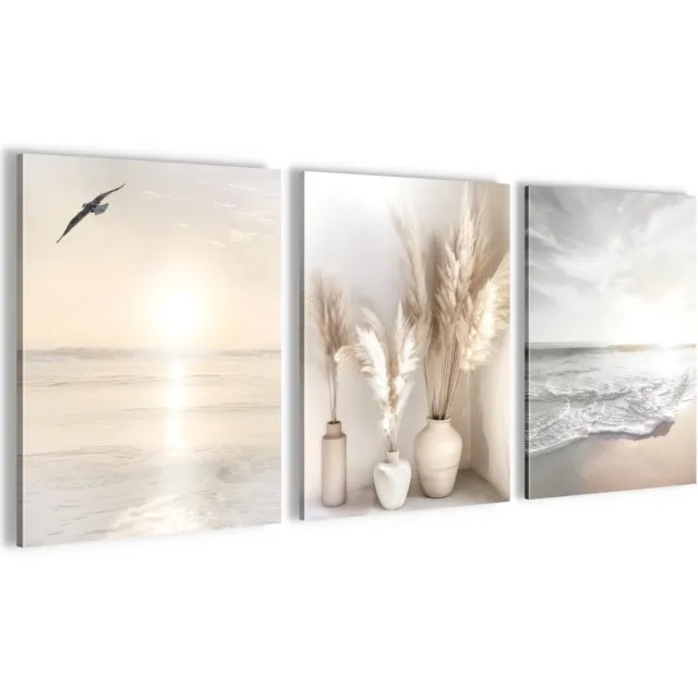 Ibenzoa Moderne Muurschilderingset Strand Zee Boho Stijl Voor Woonkamer Slaapkamer Hal Decoratie Beige