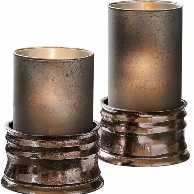 Loberon Windlicht set van 2 Eirun blauw/zilverkleurig