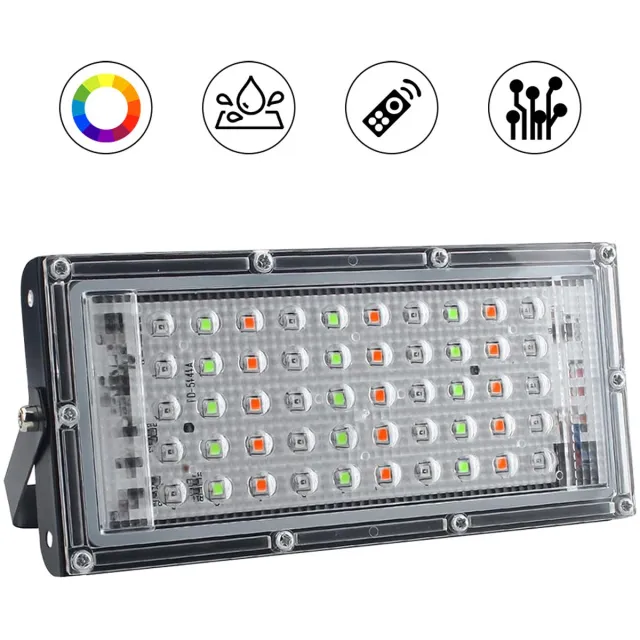 Dnntunk RGB LED schijnwerper - Afstandsbediening - IP65 Waterdicht - Floodlight - Buitenlamp - Breedstraler - 50W Zwart