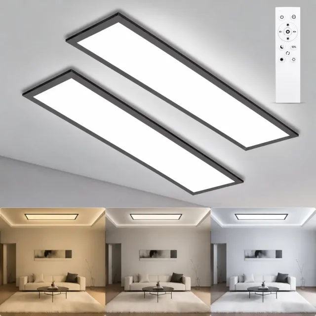 LOVHAUS 2 Stuks LED Plafondpanelen 100x25 cm – 30W 3300 lm – Dimbaar met Afstandsbediening – 3000K-6500K – Zwart