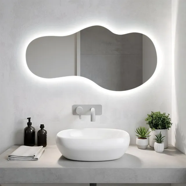 Coloray Toiletspiegel LED - LED Lampen Spiegel - 50 cm x 100 cm - LED Ondersteunde Spiegel - Moderne Organische Grote Spiegel LED - Grote Organische Badkamerspiegel LED - Koel Wit 6500K