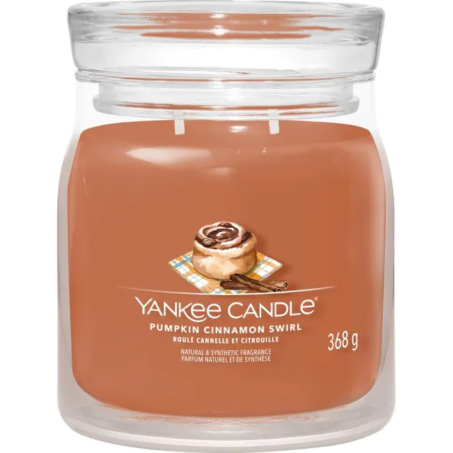 Yankee Candle Pumpkin Cinnamon Swirl Medium Geurkaars - 50 branduren - 2 lonten Bruin