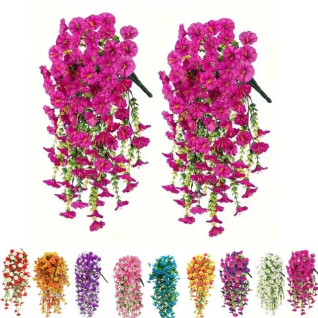 Flintry 2 stuks Kunstmatige Hangende Morgenster Bloemen in Roze-Rood, 75 cm Nep Bloemenslinger, Weerbestendige Kunstbloemen voor Balkon, Muurdecoratie, Bruiloft en Binnen- en Buitendecoratie