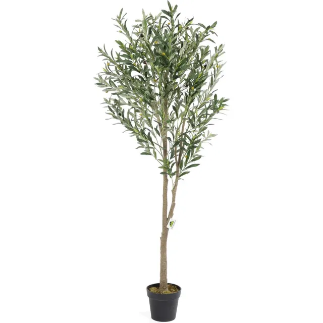 Kunstpalm Kunst Olijfboom Toscane Deluxe – 180 cm – Met Olijven – In Pot – High Density Kunst Olijfboom - Lucxe Uitvoering - real touch kunst olijfboom Donkergroen
