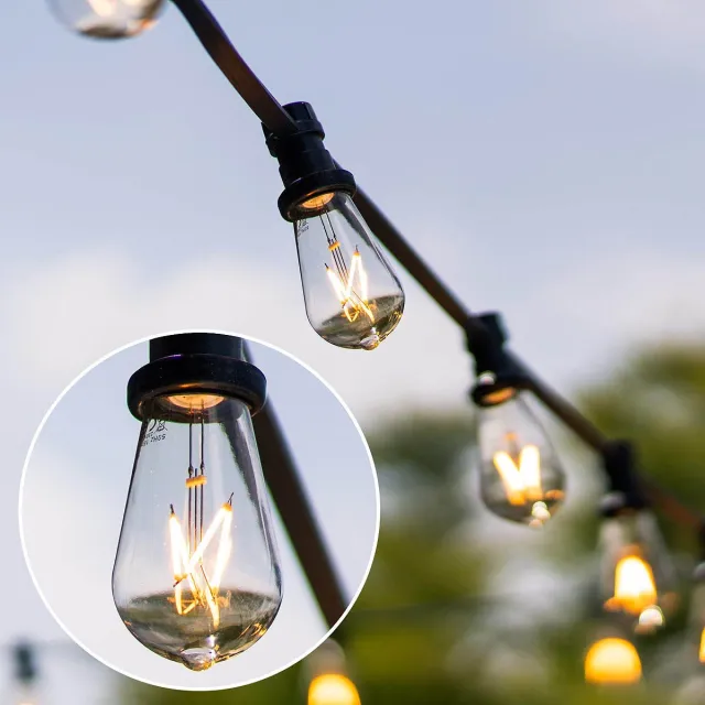 LumenXL lichtsnoer voor buiten 100 meter 100 fittingen - 3,5 watt 2700K LED filament lampen - IP44 dimmer