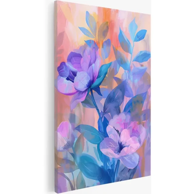 Saammp Canvas Schilderij - Paars blauwe bloemen - Abstract - 30x40 - Foto op canvas - Wanddecoratie - Muurdecoratie Woonkamer - Kantoor Decoratie Multicolor