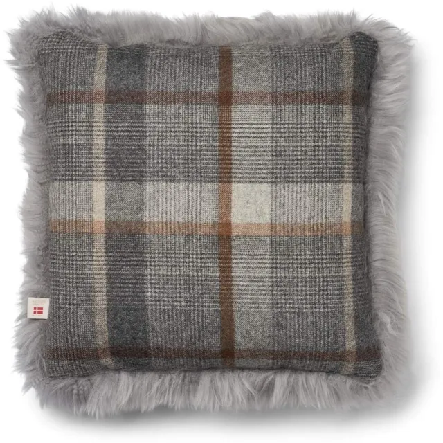 Sheepskin House Eenzijdig Schapenvacht Kussen - LW - 52x52 cm Glencheck-Grey/Light Grey