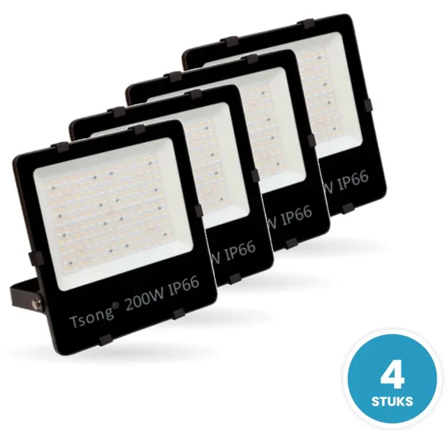 Tsong LED Schijnwerper 200W - 27.000 lm - Warmwit 3000K - 135 lm/W - 90° - IP66 - Terrein- & Gevelverlichting - Set van 4 - 5 jaar garantie