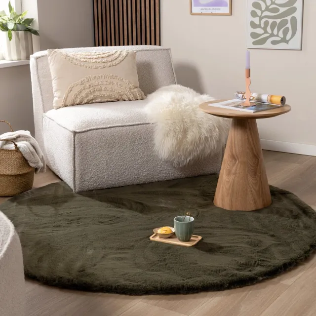 NATURL. Rond Hoogpolig vloerkleed - Comfy Supreme Groen