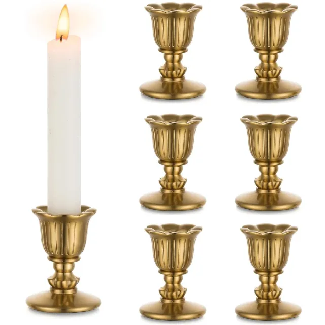 Ibenzoa Elegant Messing Kaarsenstel – 6 Stuks Vintage Design voor Kerst en Tafeldecoratie goud