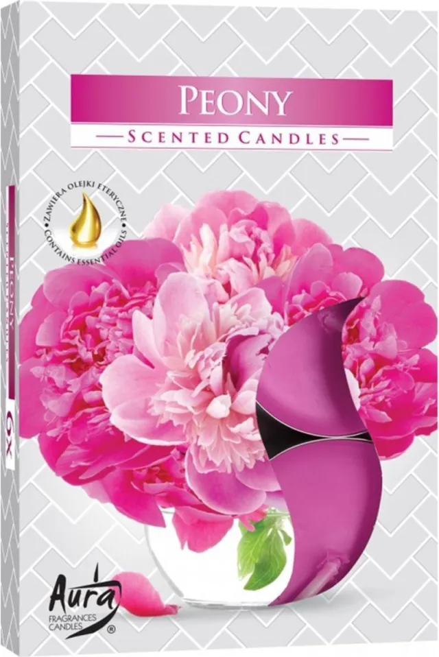 Aegis Aura - Geur Theelichtjes / Geurkaarsen / Geur Waxinelichtjes / Scented Candles - Pioen/Peony - 1 doosje met 6 waxinelichtjes Roze