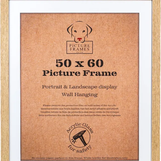 Picture Frame UK Fotolijst Fotomaat 50x60 cm - MDF Hout - Licht Eiken- Fotokader - 28mm profielbreedte - Posterlijst Bruin