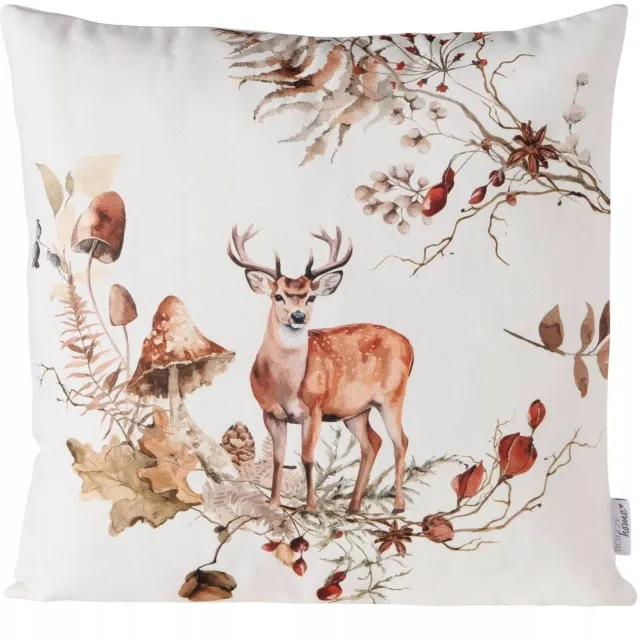Boltze Home Kussen hert Gerd - Polyester - Groen/Lichtbruin/Wit 45x45cm Multi