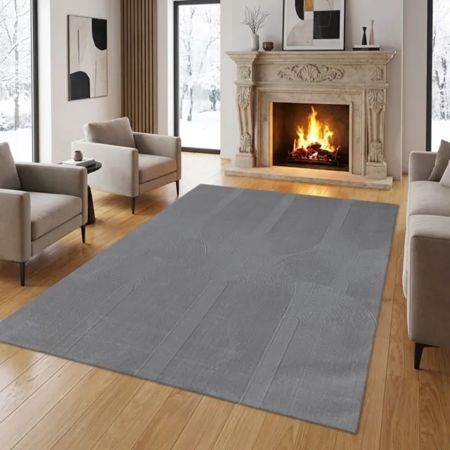 TapisTrend Designer tapijt Grijs 80x300 cm Modern vloerkleed met verhoogde geometrische bogen en concentrische lijnen voor woonkamer en slaapkamer