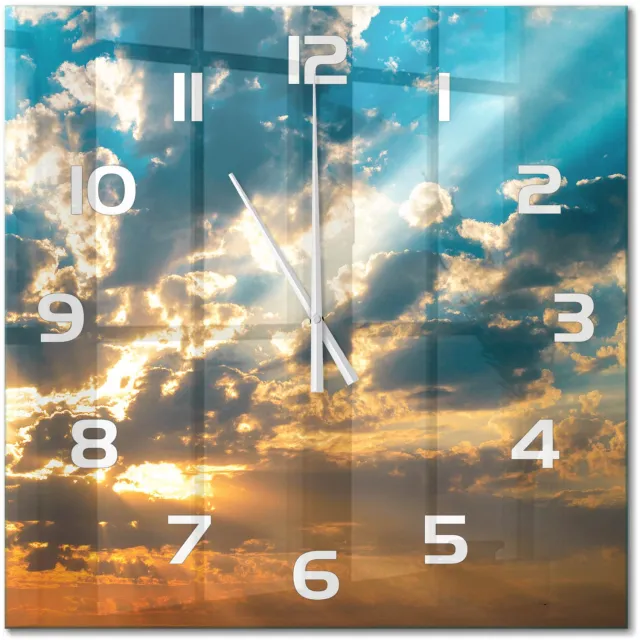 TULUP Wandklok - Hemel bij zonsondergang Klok Glas Met Opdruk - 60x60 cm - Veelkleurig Moderne Wandklok Glas - Witte handen - Vierkante Klok - Decoratieve Glazen Klok - Glazen Wandklok Design