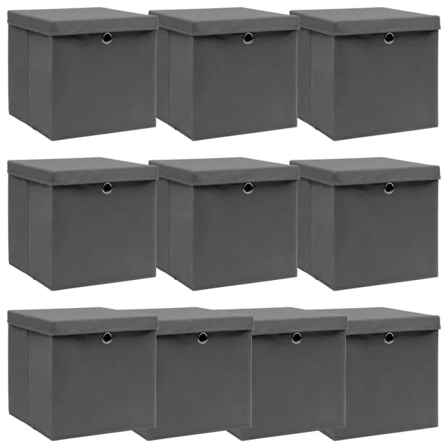 vidaXL Opbergboxen met deksel 10 st 32x32x32 cm stof grijs
