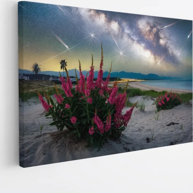 Saammp Canvas Schilderij - Vallende Ster - Natuur - Landschap - 90x60 - Foto op canvas - Wanddecoratie - Muurdecoratie Woonkamer - Slaapkamer decoratie - Canvas Print Multicolor