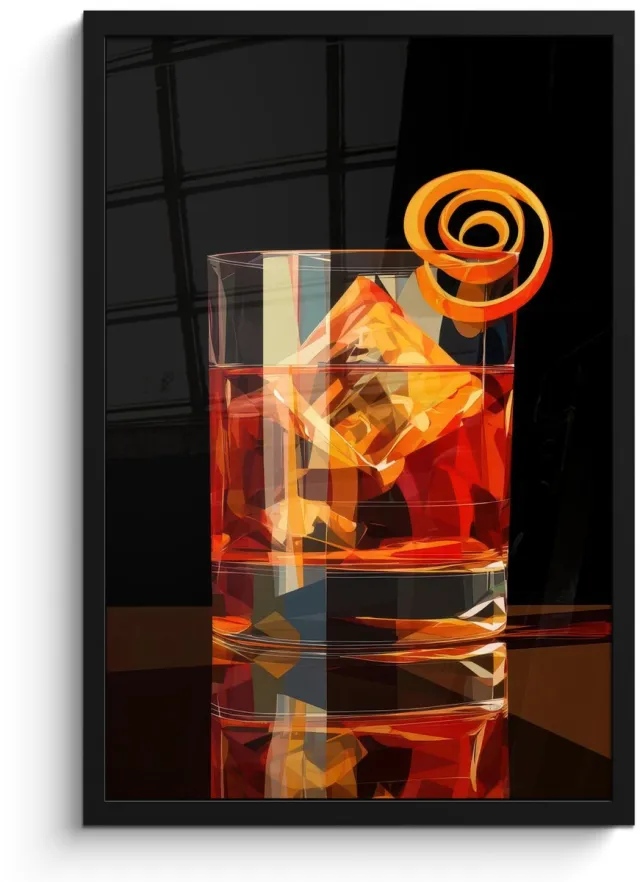 FrameYourWall Poster in lijst - Fotolijst 40x60 cm - Posters - Glas - Ijsblokjes - Drinken - Bruin - Posterlijst zwart - Decoratie - Wanddecoratie woonkamer - Muurdecoratie slaapkamer - Kerstversiering - Kerstdecoratie voor binnen - Kerstmis
