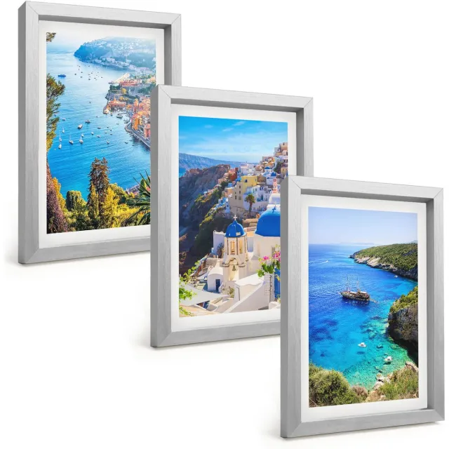 TULUP 4-Delige Schilderij Set - Uitzicht op de Griekse kust en het stadje Oia op Santorini - 20 x 30 cm - Wanddecoratie - Schilderijen Set - Interieur - Stijlvolle Muurdecoratie Zilveren lijst