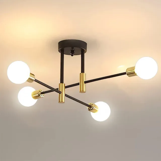Riserva Plafondlamp industrieel retro onregelmatig zwart-goud, 4 x E27 max 60W zonder lamp, ijzer, 71cm, IP20, voor woonkamer slaapkamer keuken eetkamer studeerkamer