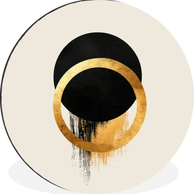 WallCircle Wandcirkel - Muurcirkel - Abstract ontwerp - Zwarte cirkel - Verfvlekken - Aluminium - Dibond - 30x30 cm - Binnen en Buiten Cirkels - Verfvlekken